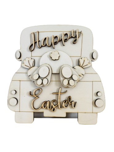 MACCHINA CON CONIGLIO 3D E SCRITTA  HAPPY EASTER  28 CM 6 MM